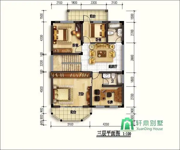 9*14米三层小别墅设计图,户型合理,适合农村自建房 - 轩鼎房屋图纸