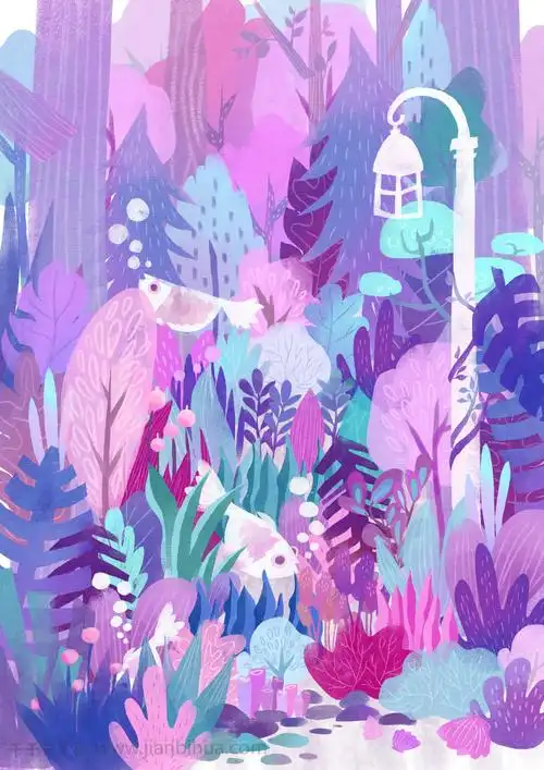 森林简笔插画 丛林与幻想 _插画