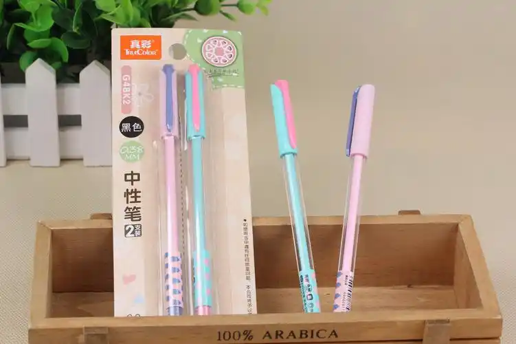 真彩g4bk2 中性笔可爱学生创意印花办公用品文具二支装中性笔
