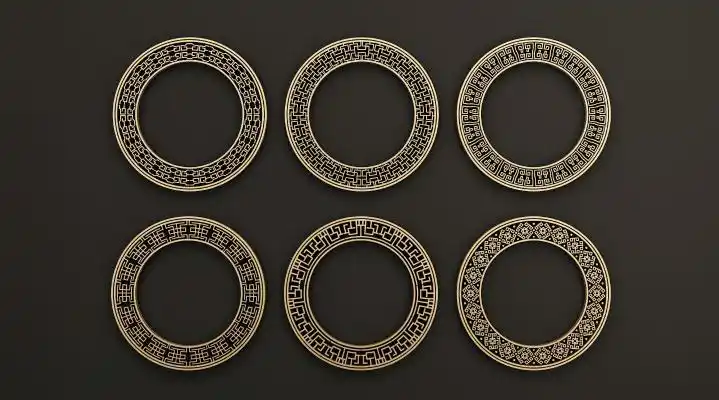 中式06圆形雕花,万字纹,民族图案,画格,圈边,花边