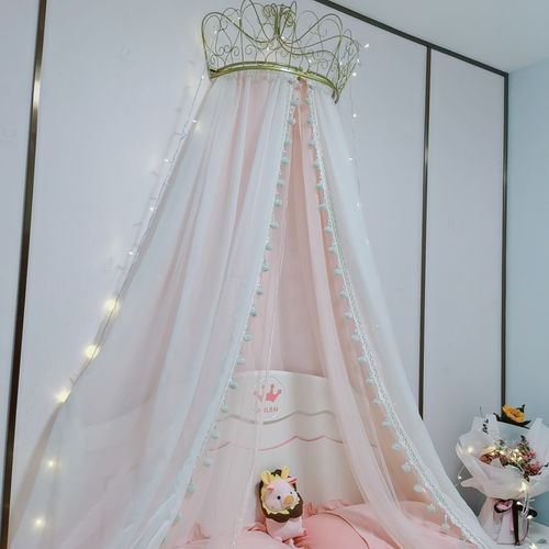 公主欧式床幔床头皇冠蚊帐装饰床帘落地毛球幔床幔
