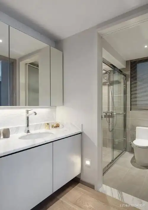 135平三居室开放式地台茶室卫生间洗漱台现代简约卫生间设计图片赏析