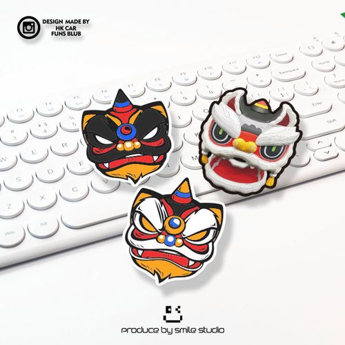 卡通国潮醒狮头趣味反光汽车贴纸创意摩托电动车油箱盖防水订制贴