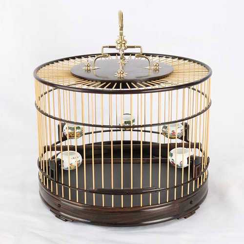 正品大叶紫檀木乌木紫光檀64条红子绣眼贝子靛颏小鸟笼子红木活底