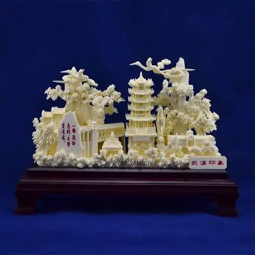 批发 精雕坊 骨雕 工艺品-武汉印象 天然牛骨 手工雕刻 特色礼品.