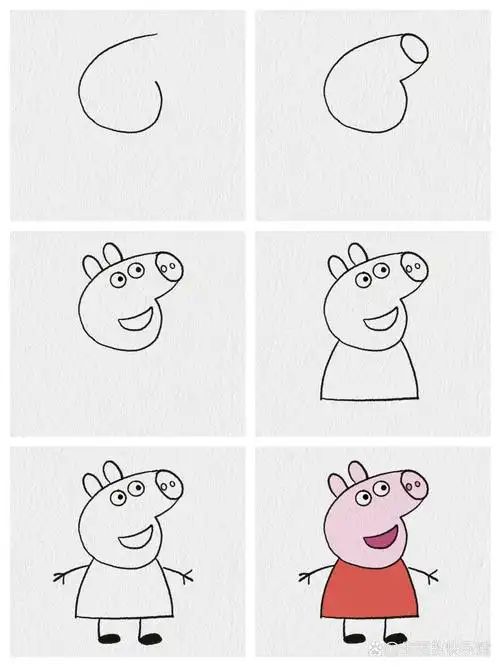 6步学会画小猪佩奇 你学会了吗 亲子简笔画 艾特你家小可爱一起来
