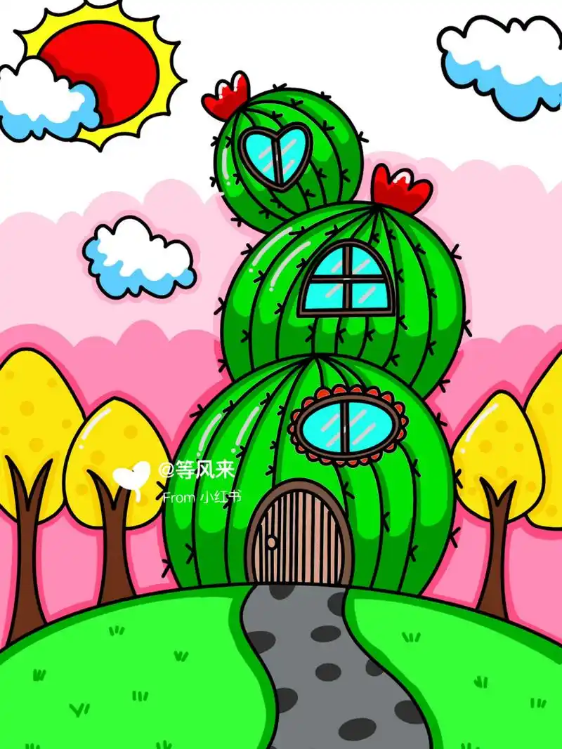 房子 儿童画 创意画 有线稿 #创意美术儿童画# #儿童简笔画# #创意