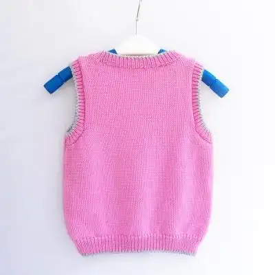 手工编织女宝宝小猫咪背心婴幼儿童装套头上衣毛线马甲圆领毛衣