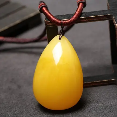 纯天然鸡油黄蜜蜡平安无事牌吊坠水滴方牌琥珀原石挂坠项链男女