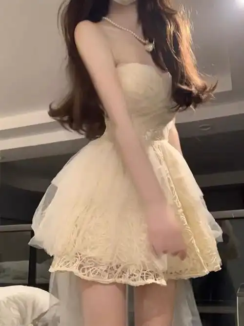 高级感拖尾礼服裙抹胸蕾丝连衣裙女2024春夏季气质收腰蓬蓬裙子 - 17