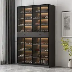 新款玻璃门鞋柜轻奢高立式多层大容量阳台储物置物柜家用门口鞋柜