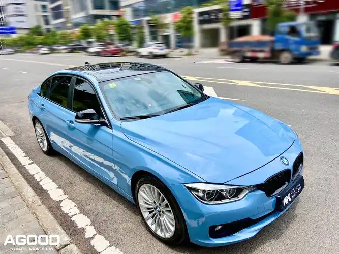 忧郁里面带点神秘色彩宝马3系瓷器蓝改色膜_案例详情_香港安固新材料