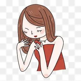 涂口红的小女孩插画