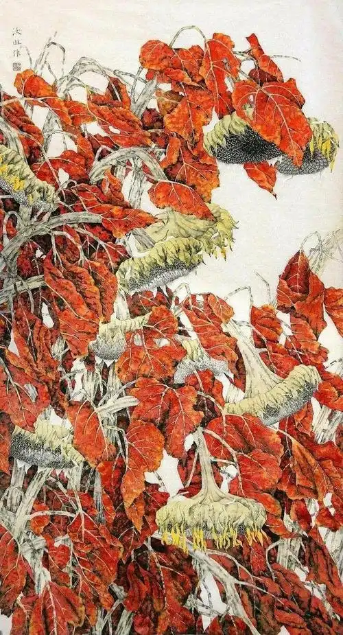 欣赏| 于汝旺工笔向日葵56图 千姿百态