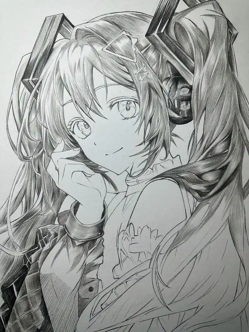 放了好久的初音未来绘画过程图.#绘画 #初音未来 #图文伙伴 - 抖音