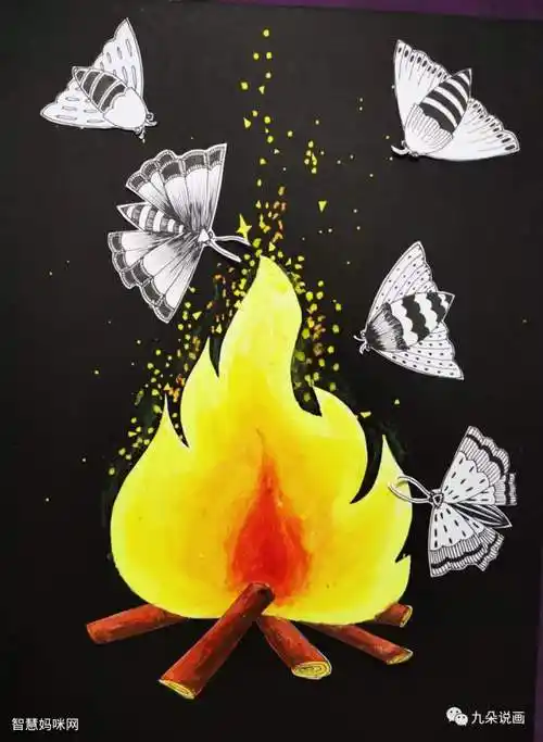 成语故事儿童画飞蛾扑火