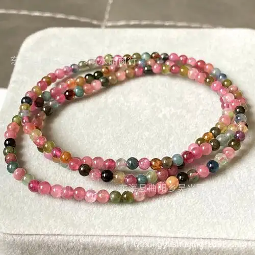 天然水晶 彩碧玺 红碧玺 三圈佛珠圆珠手链 女士款 饰品-阿里巴巴