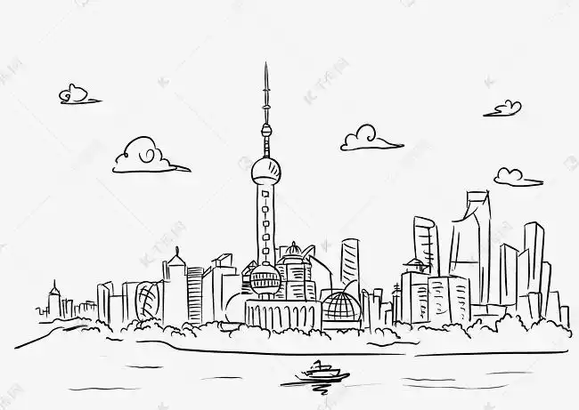 手绘风上海建筑地标