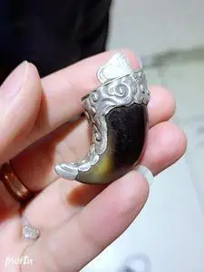 纯手工包银套老虎吊坠牙镶嵌熊钩子包银包金牙镶嵌虎爪熊爪子