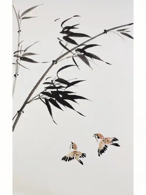 竹和麻雀的画法教程步骤图笔记