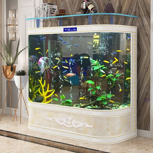 江彩鱼缸客厅家用落地吧台超白玻璃免换水圆形大型欧式金鱼缸定制