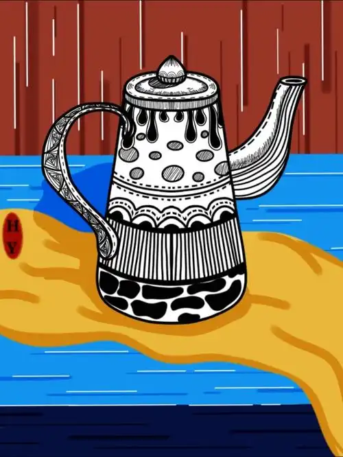 水壶线描,黑白线描,简单,装饰画,妙笔生花,sketchbook,线稿过程