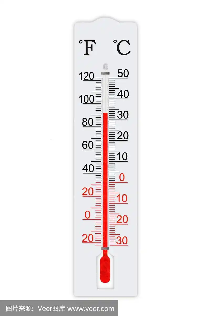 温度计孤立在白色背景上.气温加上92华氏度