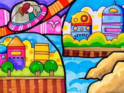 超简单儿童画简笔画教程 科幻画科技画未来城市