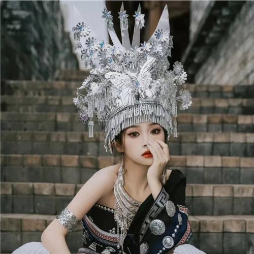 新款苗族头饰头戴阿卯头饰头戴苗银帽子贵州少数民族头饰苗族银饰