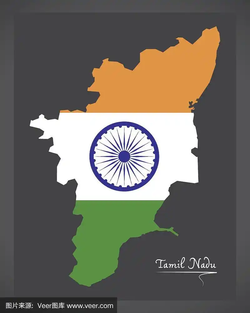 泰米尔纳德邦地图与印度国旗插图