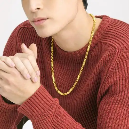 周生生黄金足金圆筒项链男款素链28350n计价颈饰