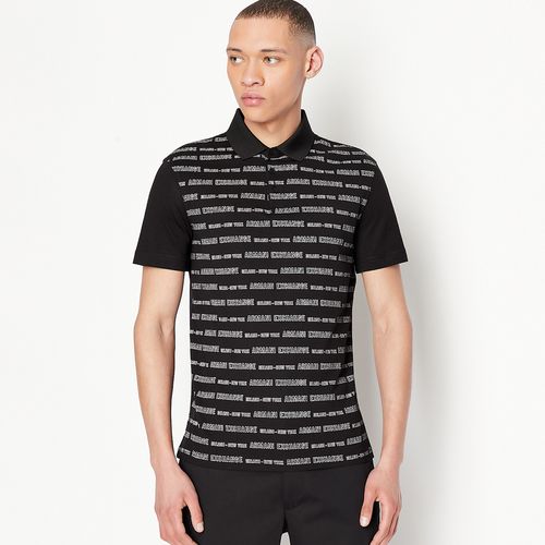 阿玛尼男装休闲满印logo休闲polo衫