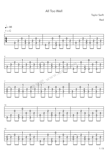 吉他谱 - all too well