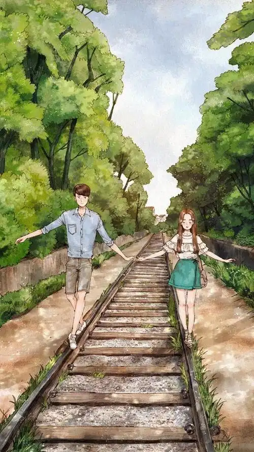 情侣温馨唯美插画图片时间留住我爱的亽