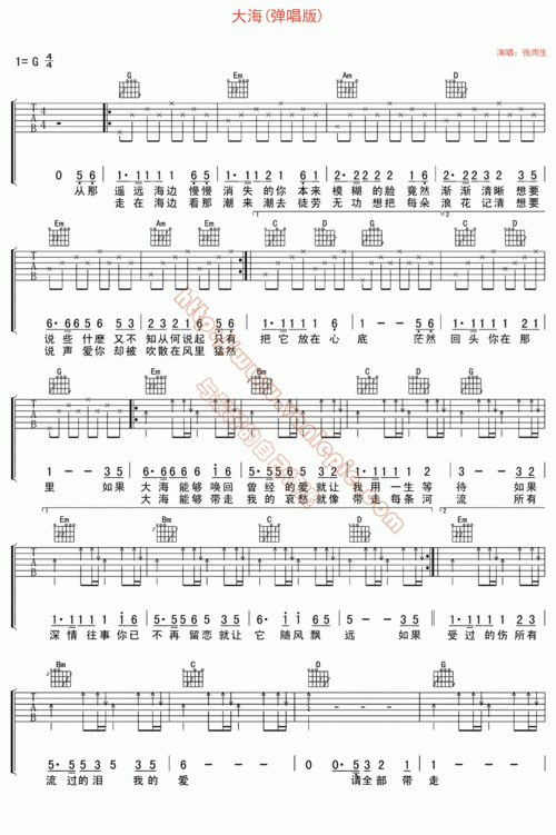 大海(弹唱版) 吉他谱 -vanlepie-玩乐派