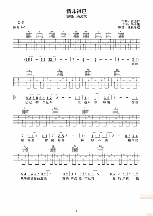 情非得已吉他谱 第1页
