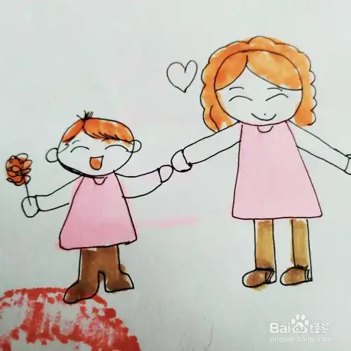 如何画卡通妈妈和儿子手牵手的画面?