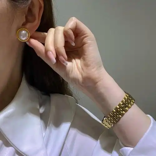 海水马贝耳钉颗粒14-15mm珍珠耳环耳饰麻花包边耳饰