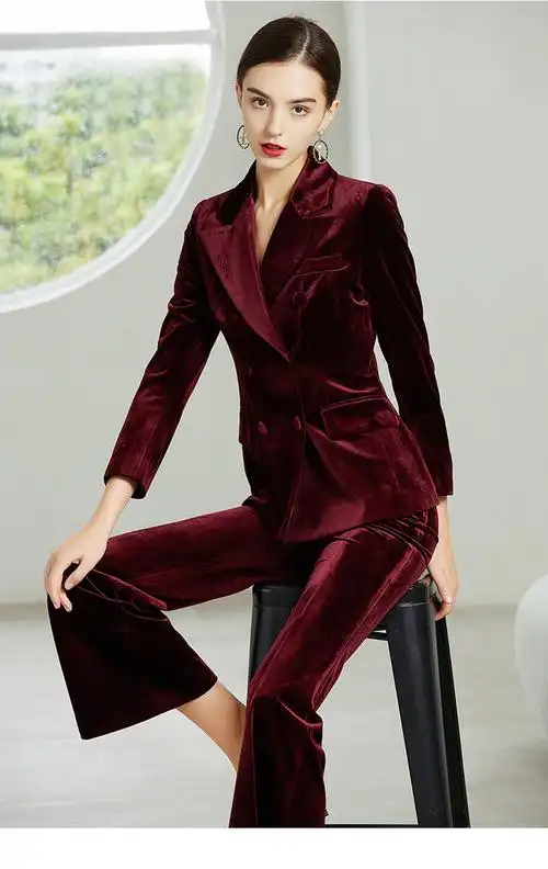 iwy酒红色丝绒西服套装194100c1p3