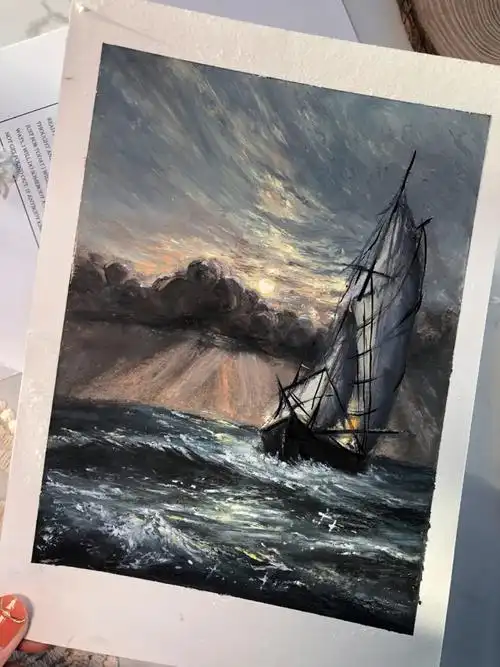 油画棒扬帆起航乘风破浪附步骤