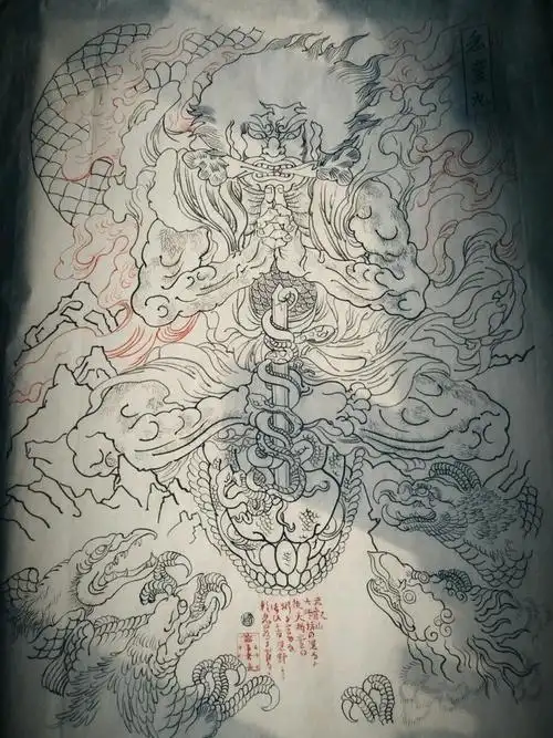 工笔白描鬼童丸手稿_纹身图案手稿图片_张先生的纹身作品集