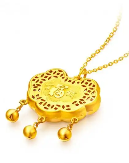周大福 百福锁 富贵长命锁金锁 黄金吊坠