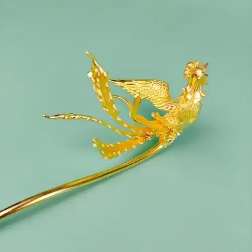 凤钗个性设计纯手工艺s925凤凰簪发簪盘发银镀金凤簪汉服直销凤钗