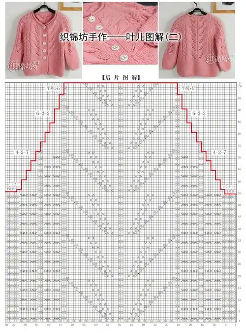有清晰详细编织工艺图解的儿童棒针叶儿花样圆领开衫教程