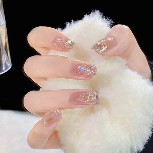 温精灵极光满钻碎钻穿戴美甲爆闪水滴钻美甲可拆卸假指甲新娘美甲