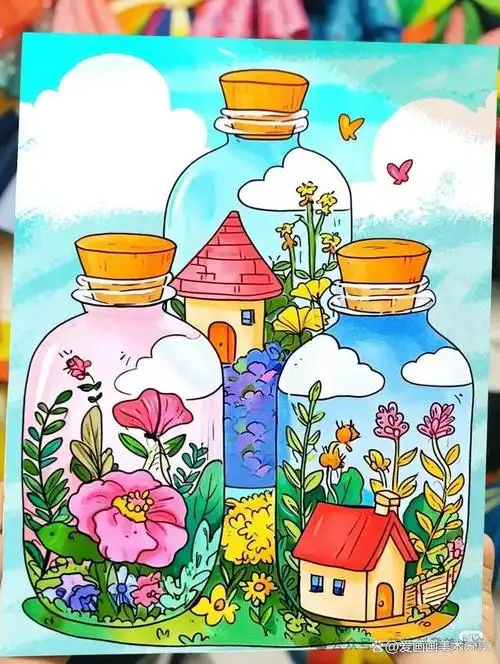 50张创意美术儿童获奖范画很值得初学者临摹色彩都是高级感