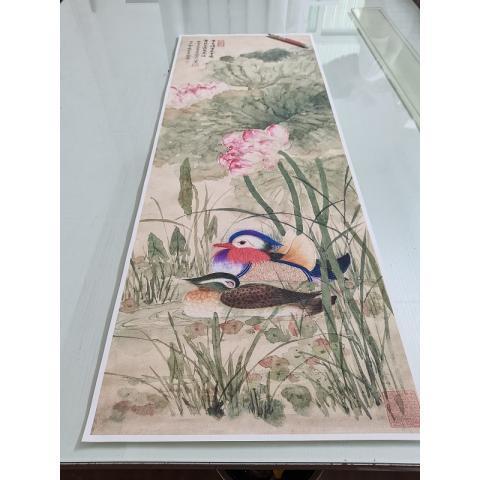 吴湖帆 荷花鸳鸯图 花鸟写意水墨国画字画真迹微喷仿古复制装饰画