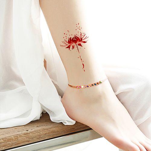 vieruodis彼岸花纹身贴防水女性感曼珠沙华地狱少女锁骨脚踝腿仿真