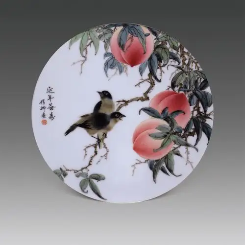 江西省高级工艺美术师程娜-釉上彩《延年益寿》瓷板28x28cm