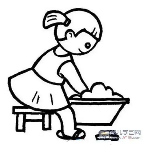儿童简笔画洗衣服的小女孩